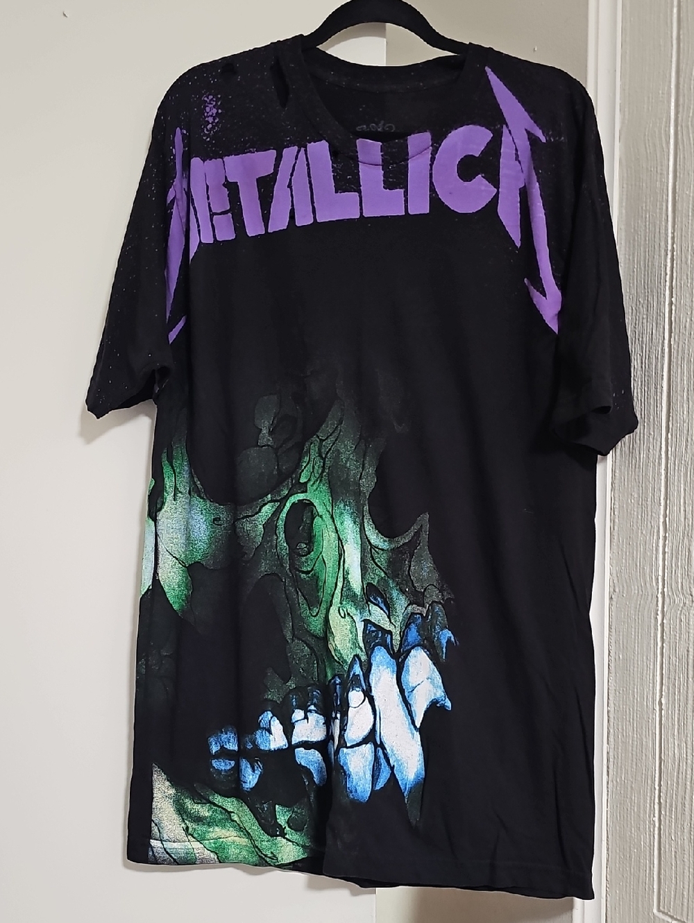 Electric Circus Distressed Metallica Band Graphic T-Shirt Black/Purple XXL